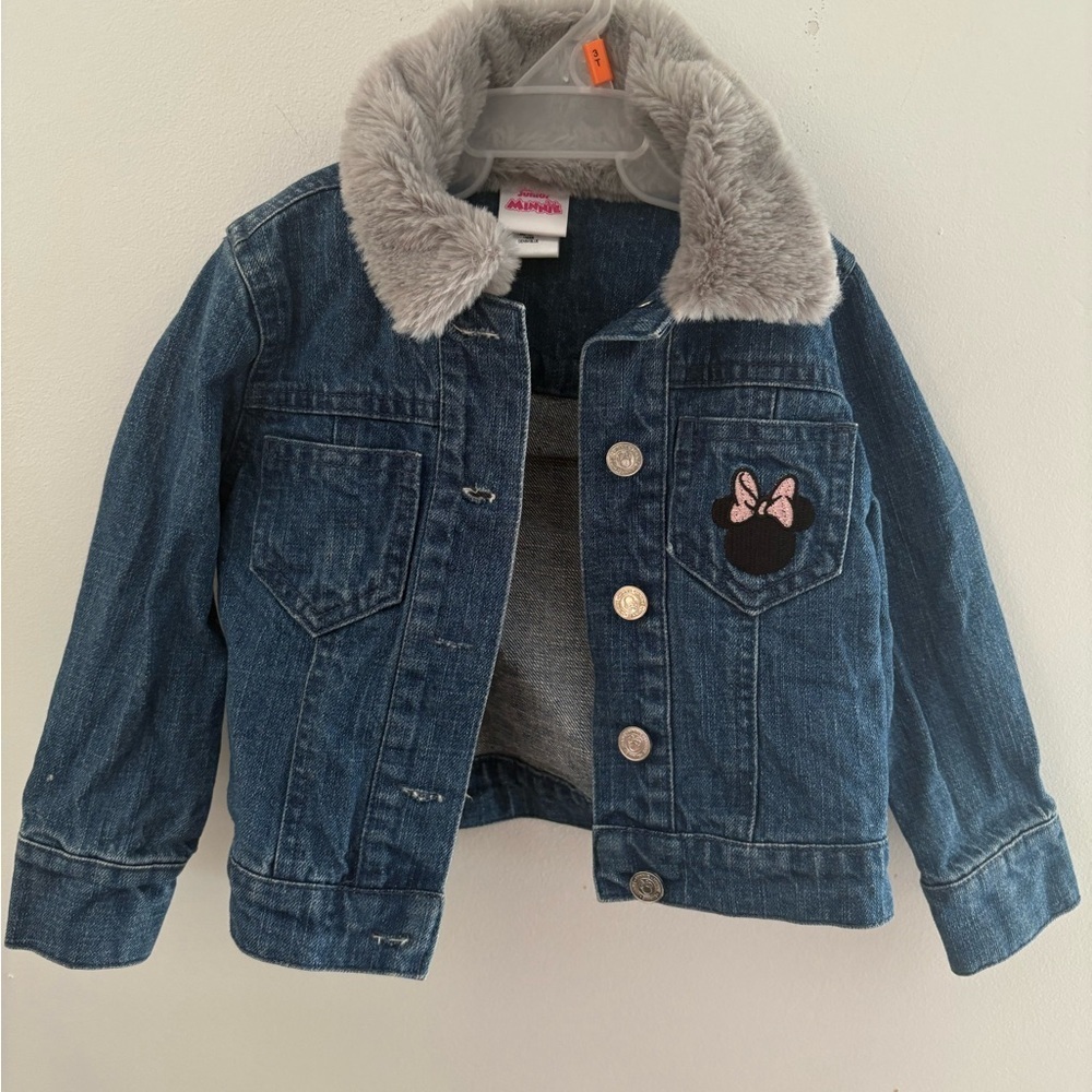 Disney Minie Mouse Blue and Gray Jean Jacket with Cozy Sherpa Collar 2years